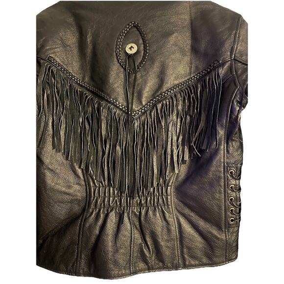 Vintage Black Leather Motorcycle Biker Jacket Women's Sz Small Fringe Western - Picture 8 of 14